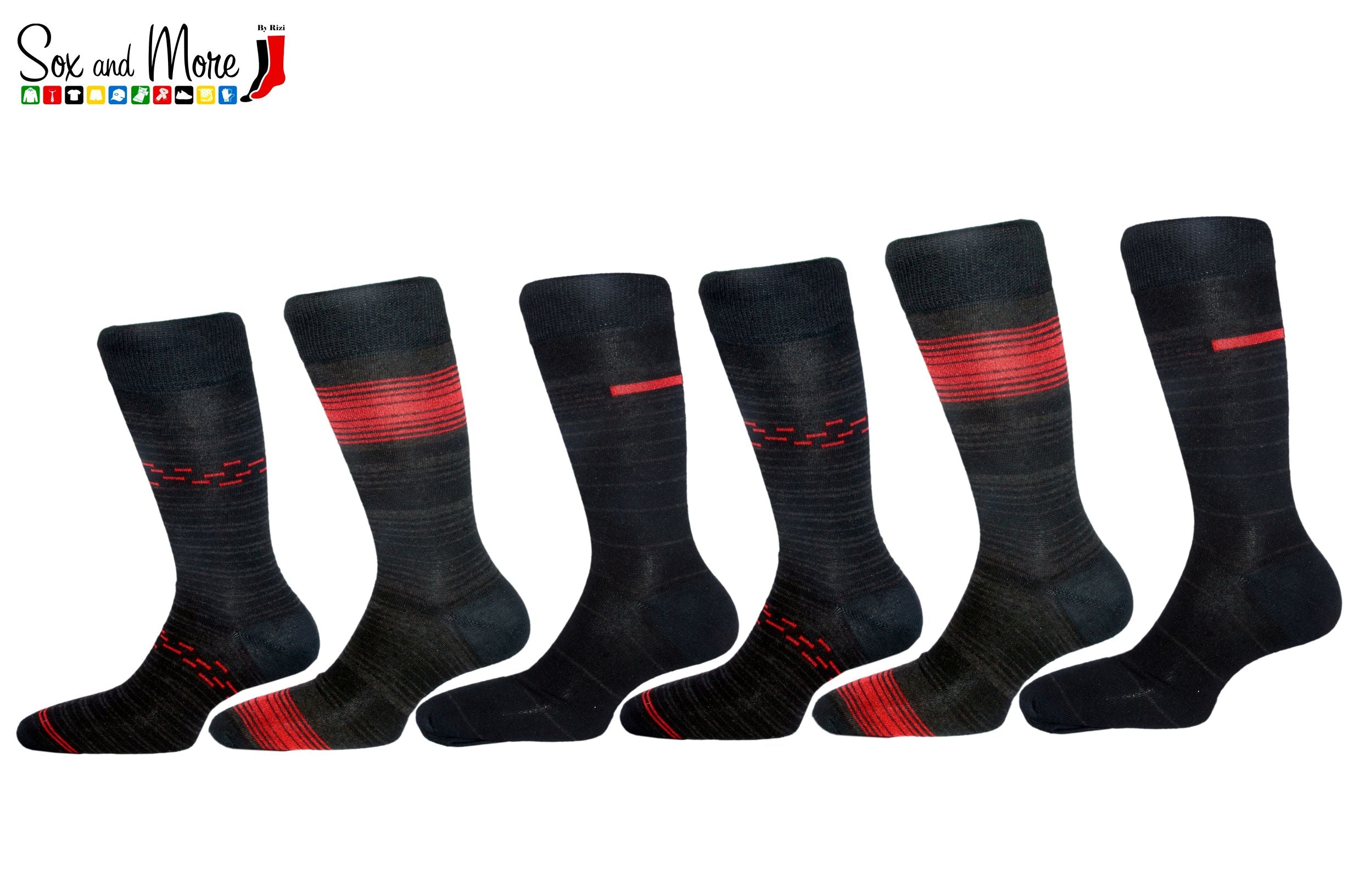 Men's Black Red Stripe Socks(Pack of 3)